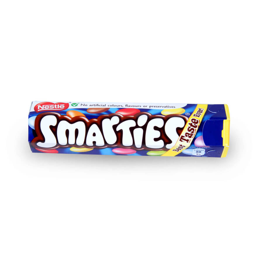 Nestle Smarties Tube HEAT SENSITIVE ITEM. PLEASE ADD ITEM 122942 TO THE ORDER TO TRY TO PROTECT CHOCOLATES FROM HEAT DAMAGE. (CASE OF 24 x 38g)