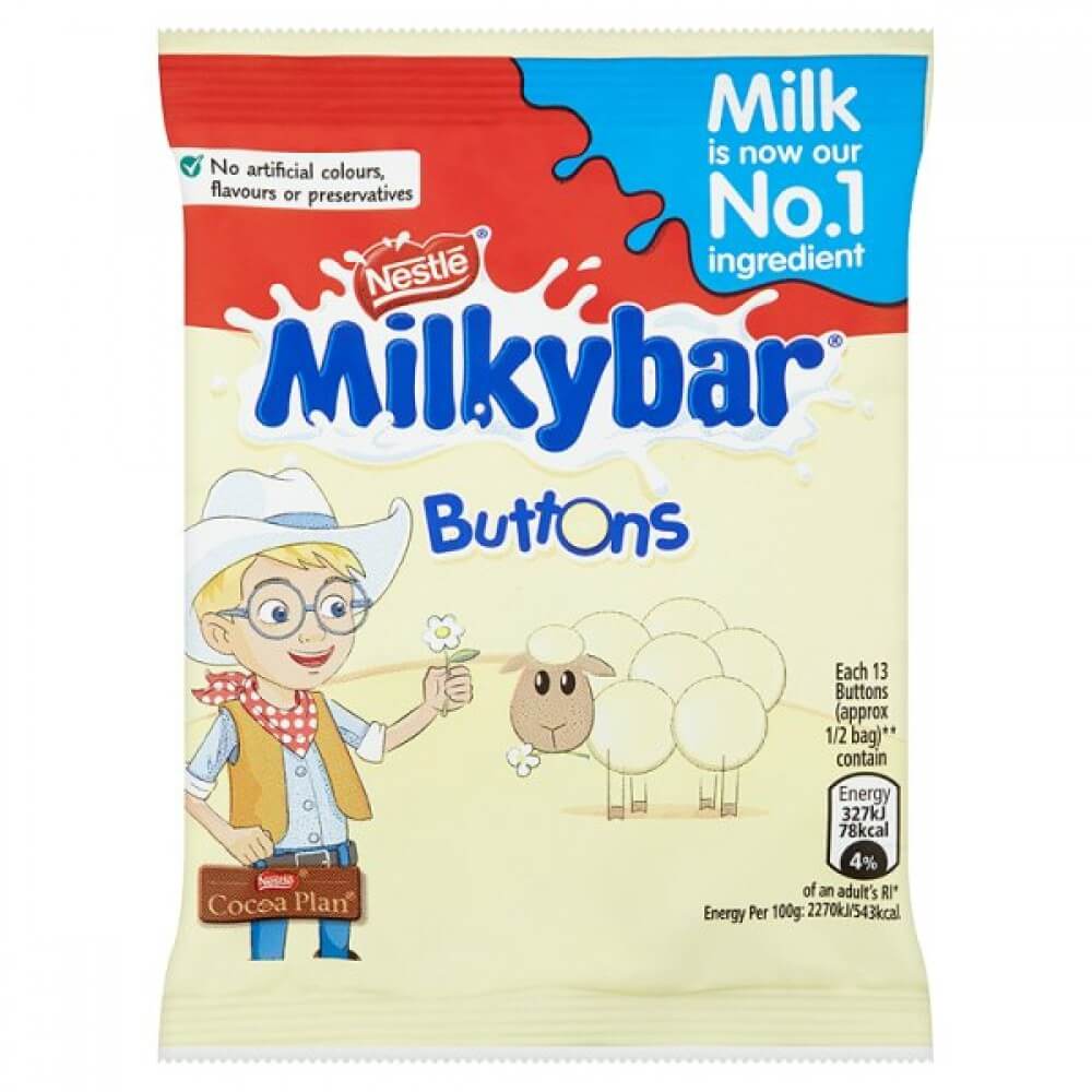 Nestle Milkybar Buttons HEAT SENSITIVE ITEM. PLEASE ADD ITEM 122942 TO THE ORDER TO TRY TO PROTECT CHOCOLATES FROM HEAT DAMAGE. (CASE OF 48 x 30g)
