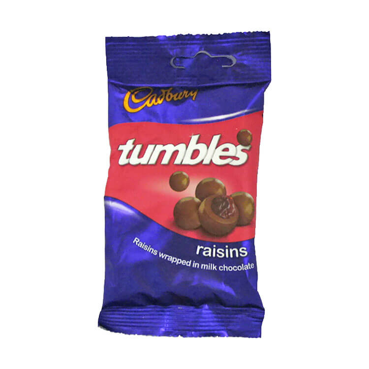 Cadbury Tumbles Raisins HEAT SENSITIVE ITEM. PLEASE ADD ITEM 122942 TO THE ORDER TO TRY TO PROTECT CHOCOLATES FROM HEAT DAMAGE (CASE OF 36 x 65g)