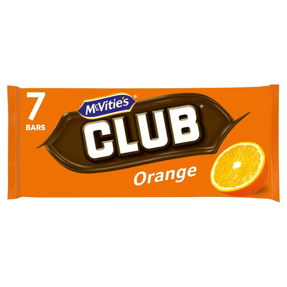 Jacobs (McVities) Club Bars Orange 7pk HEAT SENSITIVE ITEM. PLEASE ADD ITEM 122942 TO THE ORDER TO TRY TO PROTECT CHOCOLATES FROM HEAT DAMAGE. (CASE OF 30 x 154g)