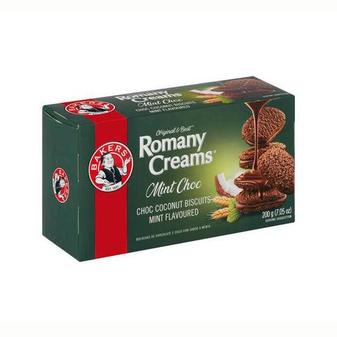 Bakers Romany Creams Mint Chocolate (Kosher)  HEAT SENSITIVE ITEM. PLEASE ADD ITEM 122942 TO THE ORDER TO TRY TO PROTECT CHOCOLATES FROM HEAT DAMAGE. (CASE OF 12 x 200g)