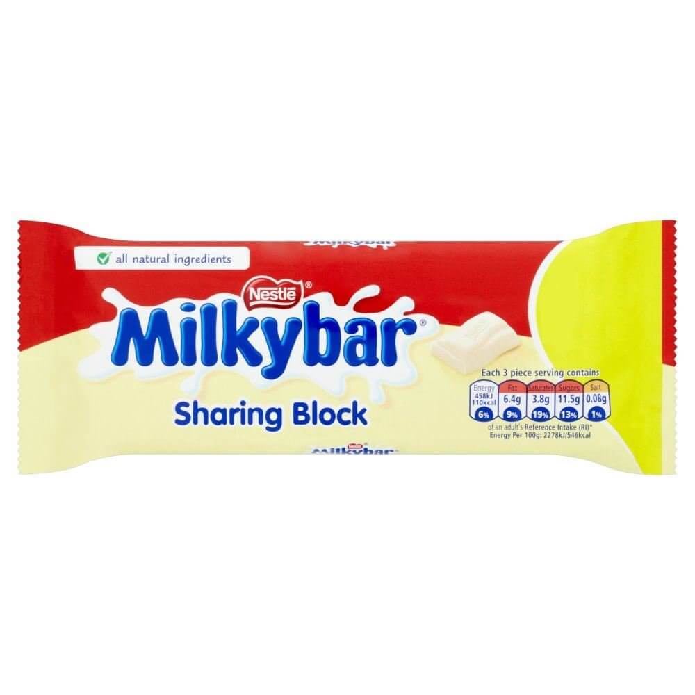 Nestle Milkybar Large Bar HEAT SENSITIVE ITEM. PLEASE ADD ITEM 122942 TO THE ORDER TO TRY TO PROTECT CHOCOLATES FROM HEAT DAMAGE. (CASE OF 20 x 90g)
