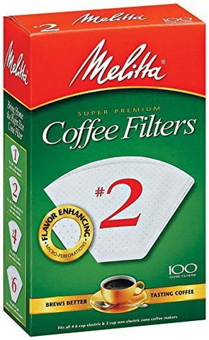 Melitta White No. 2 Coffee Filters 8-12 Cup (100 Cone Filters) (CASE OF 2 x 155g)