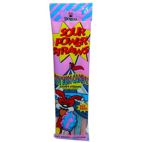 Dorval Cotton Candy Flavor Sour Power Straws, Cotton Candy Straws (CASE OF 24 x 50g)