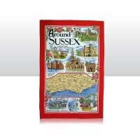 British Brands Tea Towel Red with Around Sussex Scenes 100% Cotton (CASE OF 6 x 70g)