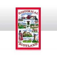 British Brands Tea Towel Red with Historical Scotland Scenes 100% Cotton (CASE OF 6 x 70g)