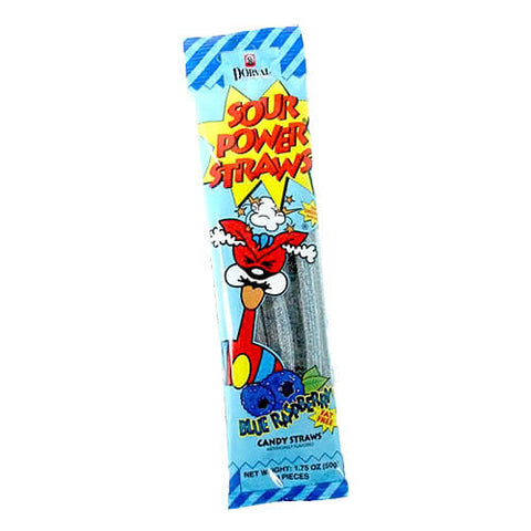 Dorval Blue Raspberry Flavor Sour Power Straws, Blue Raspberry Candy Straws. (CASE OF 24 x 50g)