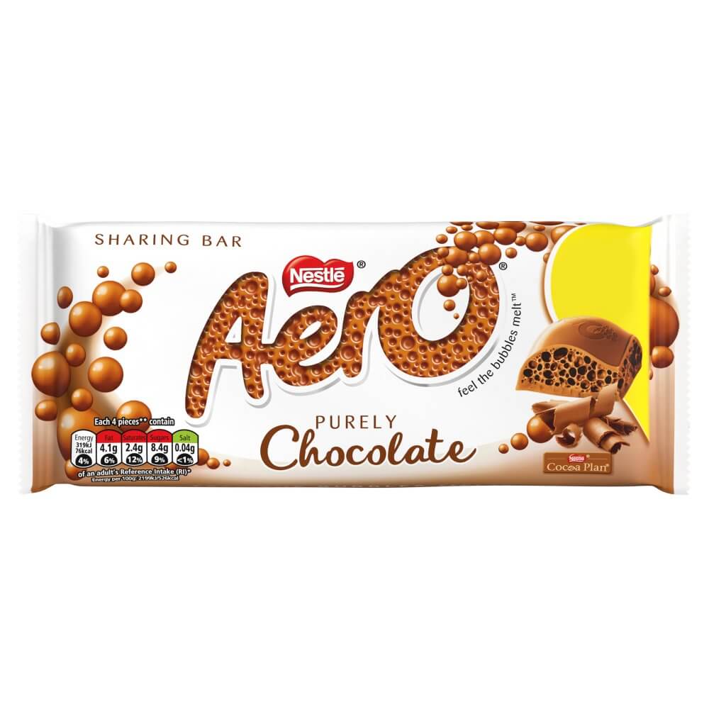 Nestle Aero Milk Chocolate Large Bar HEAT SENSITIVE ITEM. PLEASE ADD ITEM 122942 TO THE ORDER TO TRY TO PROTECT CHOCOLATES FROM HEAT DAMAGE. (CASE OF 15 x 90g)