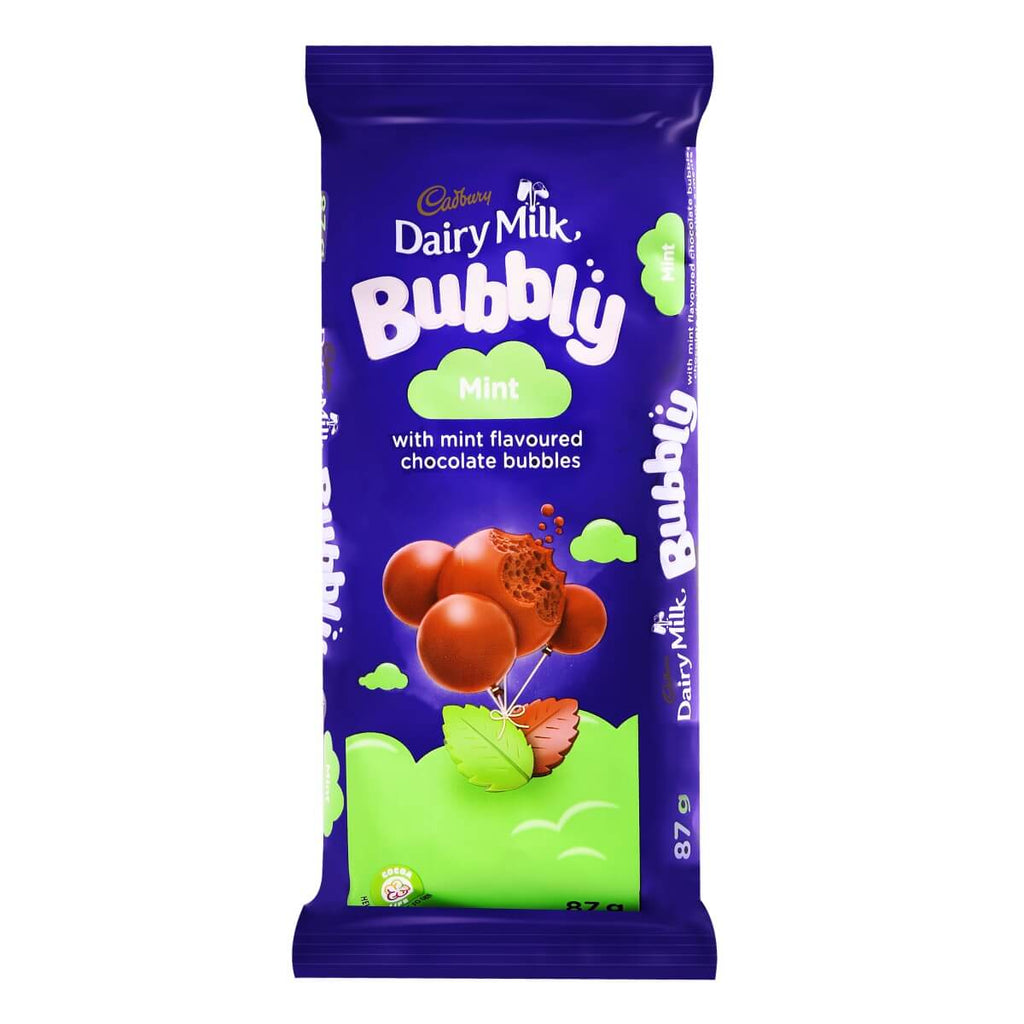 Cadbury Dairy Bubbly Mint HEAT SENSITIVE ITEM. PLEASE ADD ITEM 122942 TO THE ORDER TO TRY TO PROTECT CHOCOLATES FROM HEAT DAMAGE. (CASE OF 24 x 87g)