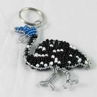 African Hut Beaded Keyring Black White and Blue Guinea Fowl (CASE OF 6 x 26g)