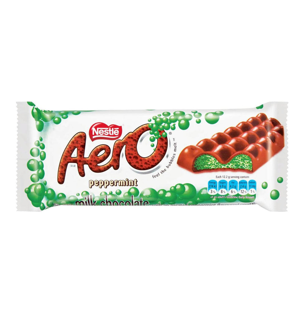Nestle Aero Mint Large Bar (Kosher) HEAT SENSITIVE ITEM. PLEASE ADD ITEM 122942 TO THE ORDER TO TRY TO PROTECT CHOCOLATES FROM HEAT DAMAGE. (CASE OF 24 x 85g)