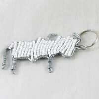 African Hut Beaded Keyring White Buffalo (CASE OF 6 x 23g)
