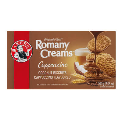 Bakers Romany Creams Cappuccino (Kosher) HEAT SENSITIVE ITEM. PLEASE ADD ITEM 122942 TO THE ORDER TO TRY TO PROTECT CHOCOLATES FROM HEAT DAMAGE (CASE OF 12 x 200g)