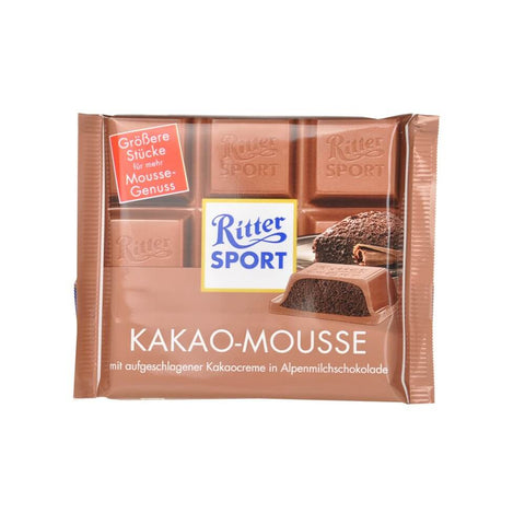 Ritter Sport Milk Chocolate with Cocoa Mousse Filling  HEAT SENSITIVE ITEM. PLEASE ADD ITEM 122942 TO THE ORDER TO TRY TO PROTECT CHOCOLATES FROM HEAT DAMAGE. (CASE OF 22 x 100g)