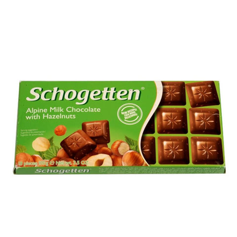 Schogetten Milk Chocolate With Hazelnuts  HEAT SENSITIVE ITEM. PLEASE ADD ITEM 122942 TO THE ORDER TO TRY TO PROTECT CHOCOLATES FROM HEAT DAMAGE. (CASE OF 15 x 100g)