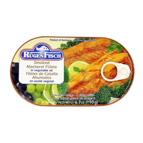 Ruegenfisch Smoked Mackerel Filets in Vegetable Oil (CASE OF 18 x 190g)