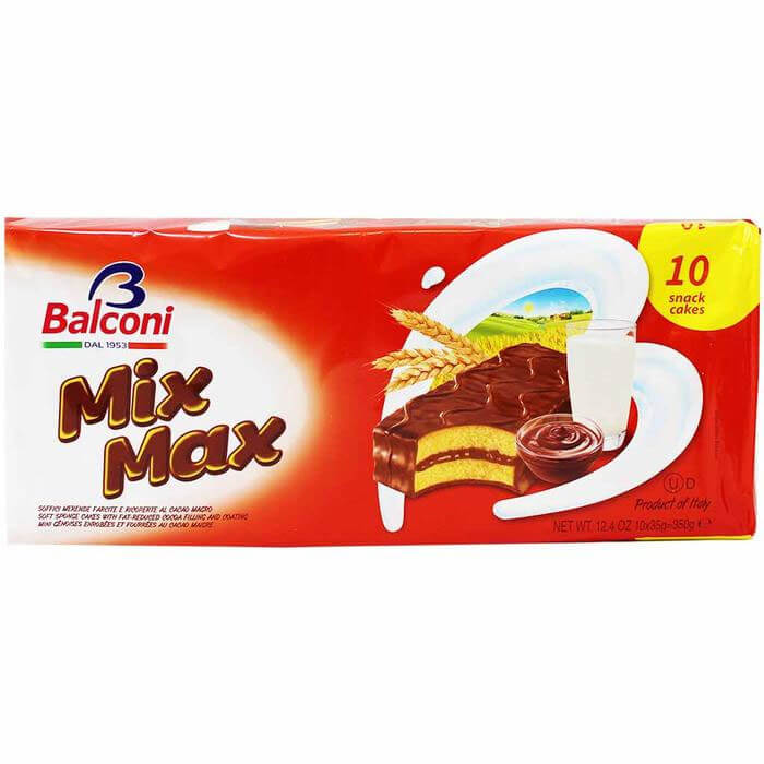 Balconi Mixmax Cocoa Cream Chocolate Cake Bars with Tasty Cocoa Cream Filling 10 Pieces HEAT SENSITIVE ITEM. PLEASE ADD ITEM 122942 TO THE ORDER TO TRY TO PROTECT CHOCOLATES FROM HEAT DAMAGE (CASE OF 15 x 350g)