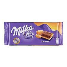 Milka Caramel Chocolate Bar HEAT SENSITIVE ITEM. PLEASE ADD ITEM 122942 TO THE ORDER TO TRY TO PROTECT CHOCOLATES FROM HEAT DAMAGE. (CASE OF 23 x 100g)