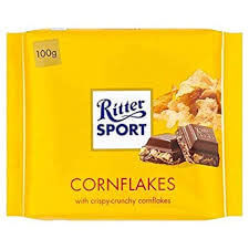 Ritter Sport Milk Chocolate with Cornflakes  HEAT SENSITIVE ITEM. PLEASE ADD ITEM 122942 TO THE ORDER TO TRY TO PROTECT CHOCOLATES FROM HEAT DAMAGE. (CASE OF 10 x 100g)