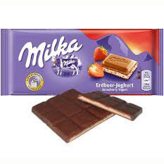 Milka Strawberry Milk Chocolate Bar HEAT SENSITIVE ITEM. PLEASE ADD ITEM 122942 TO THE ORDER TO TRY TO PROTECT CHOCOLATES FROM HEAT DAMAGE. (CASE OF 22 x 100g)