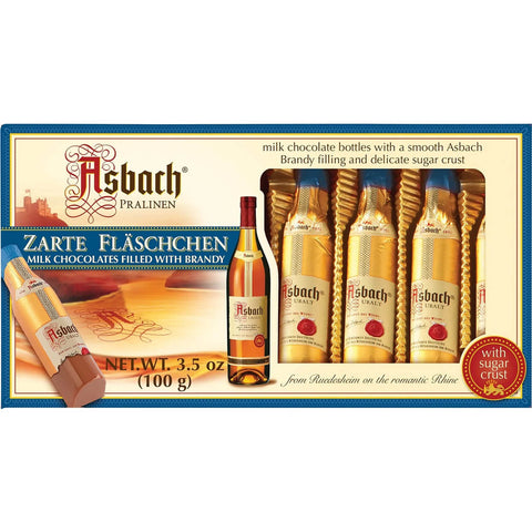Asbach Zarte Flaechchen Milk Chocolate Bottles (8pk) with Sugar Crust (CASE OF 10 x 100g)