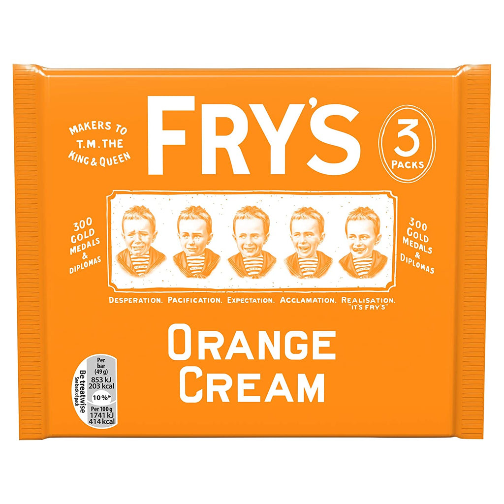 Frys Orange Cream Chocolate Bars (Pack Of 3 Bars) (HEAT SENSITIVE ITEM - PLEASE ADD A THERMAL BOX TO YOUR ORDER TO PROTECT YOUR ITEMS (CASE OF 18 x 147g)