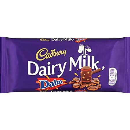 Cadbury Dairy Milk With Daim Chocolate Bar  HEAT SENSITIVE ITEM. PLEASE ADD ITEM 122942 TO THE ORDER TO TRY TO PROTECT CHOCOLATES FROM HEAT DAMAGE. (CASE OF 18 x 120g)