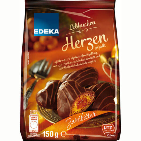Edeka Lebkuchen Herzen Ungefuellt Zartbitter (CASE OF 36 x 150g)
