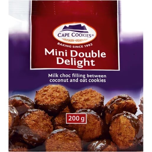 Cape Cookies Mini Double Delight  HEAT SENSITIVE ITEM. PLEASE ADD ITEM 122942 TO THE ORDER TO TRY TO PROTECT CHOCOLATES FROM HEAT DAMAGE. (CASE OF 12 x 200g)