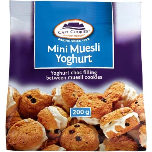 Cape Cookies Mini Muesli Yoghurt  HEAT SENSITIVE ITEM. PLEASE ADD ITEM 122942 TO THE ORDER TO TRY TO PROTECT CHOCOLATES FROM HEAT DAMAGE. (CASE OF 12 x 200g)