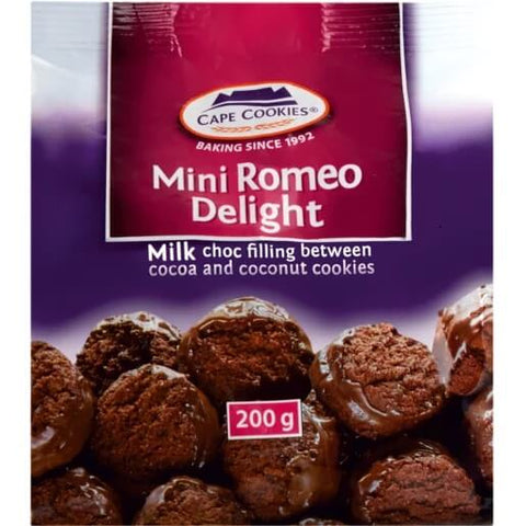 Cape Cookies Mini Romeo Delight  HEAT SENSITIVE ITEM. PLEASE ADD ITEM 122942 TO THE ORDER TO TRY TO PROTECT CHOCOLATES FROM HEAT DAMAGE. (CASE OF 12 x 200g)