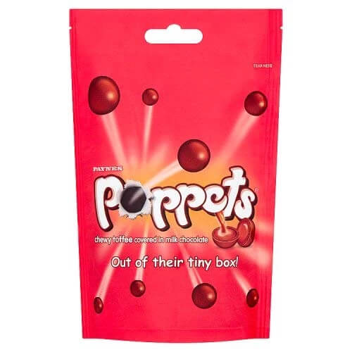 Paynes Poppets Chocolate Toffee Pouch  HEAT SENSITIVE ITEM. PLEASE ADD ITEM 122942 TO THE ORDER TO TRY TO PROTECT CHOCOLATES FROM HEAT DAMAGE (CASE OF 9 x 130g)