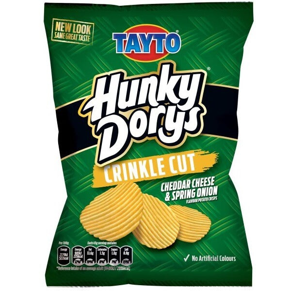 Tayto Hunky Dory Crinkle Cut Cheddar Cheese and Spring Onion Crisps (CASE OF 50 x 37g)