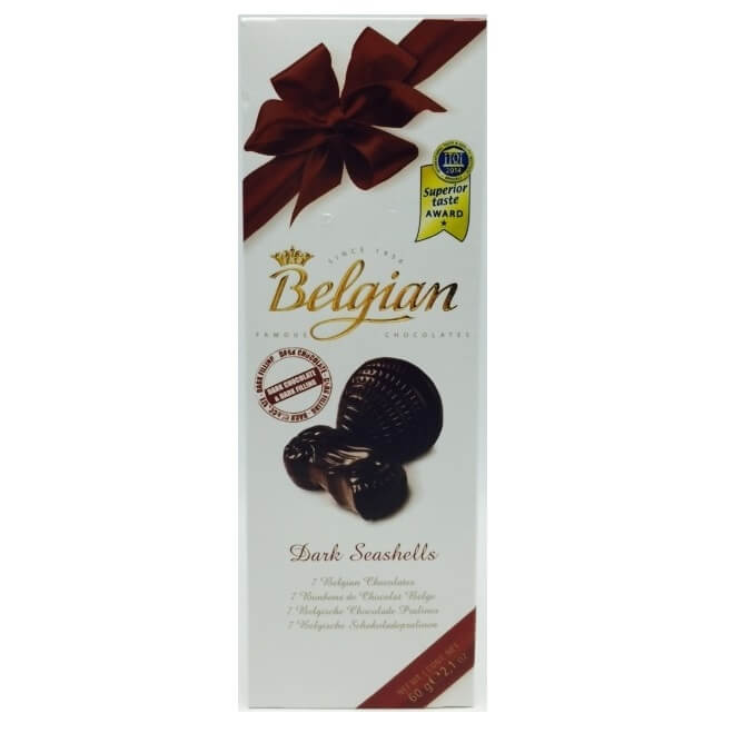 The Belgian Dark Chocolate Seashells HEAT SENSITIVE ITEM. PLEASE ADD ITEM 122942 TO THE ORDER TO TRY TO PROTECT CHOCOLATES FROM HEAT DAMAGE. (CASE OF 10 x 60g)