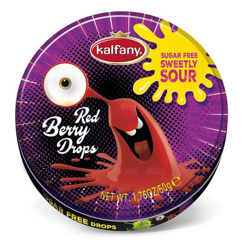 Kalfany Crazy Drops Red Berry Tin, Sugar Free Sweetly Sour (CASE OF 10 x 50g)