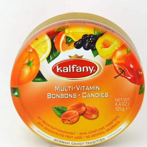 Kalfany Multi Vitamin Drops Candy Tin, Center Filled (CASE OF 10 x 125g)