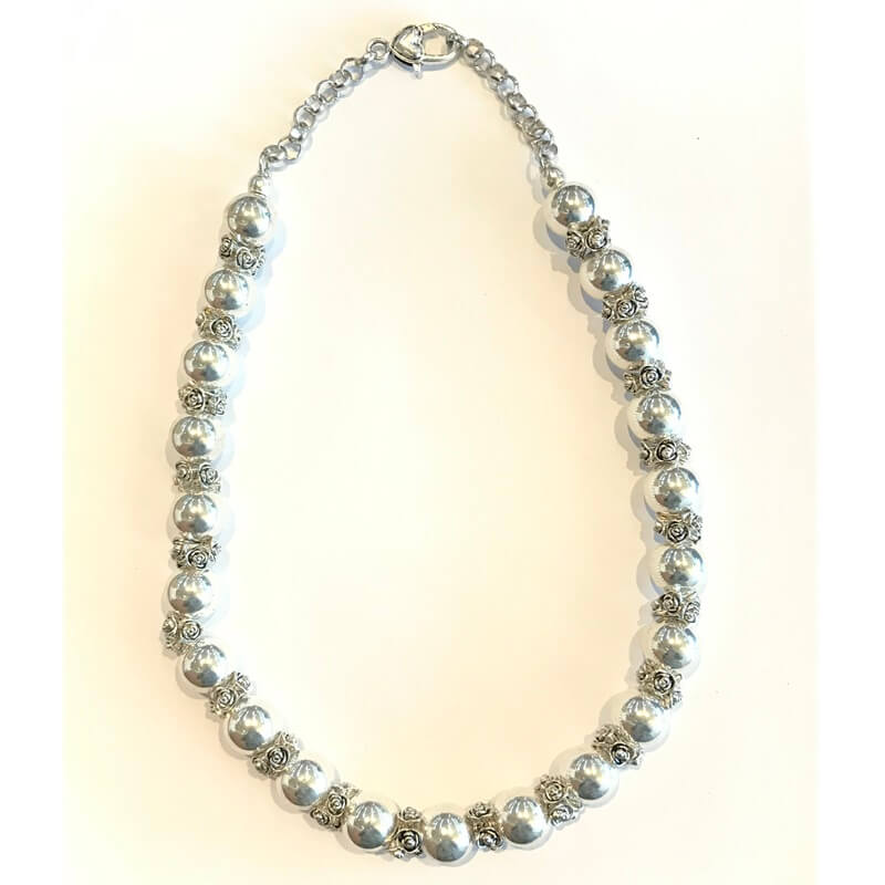 African Hut Necklace Silver Round Small Balls with Joint Roses (CASE OF 1 x 123g)