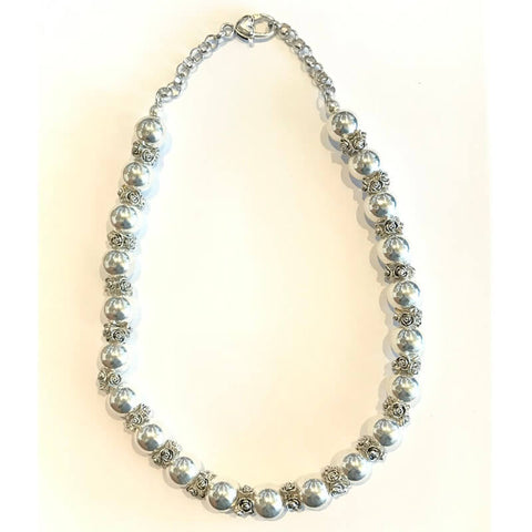 African Hut Necklace Silver Round Small Balls with Joint Roses (CASE OF 1 x 123g)