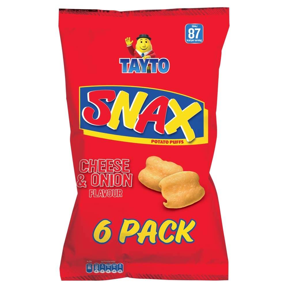 Tayto Snax Cheese and Onion 6pk (CASE OF 12 x 102g)