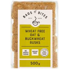 Bags of Bites Oat and Buckwheat Rusks No Added Sugar and Wheat Free Diabetic Friendly (CASE OF 12 x 500g)