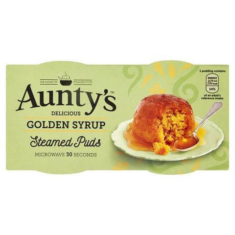 Auntys Steamed Golden Syrup Puddings (Pack of Two) (CASE OF 6 x 190g)