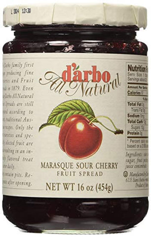 D Arbo Sour Cherry Fruit Spread Marasque Prepared According to Secret Traditional Austrian Recipes (CASE OF 6 x 454g)
