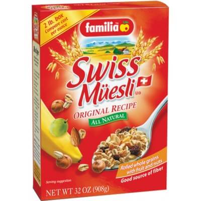 Familia Original Swiss Muesli, All Natural with Rolled Whole Grains with Fruit and Nuts (CASE OF 6 x 822g)