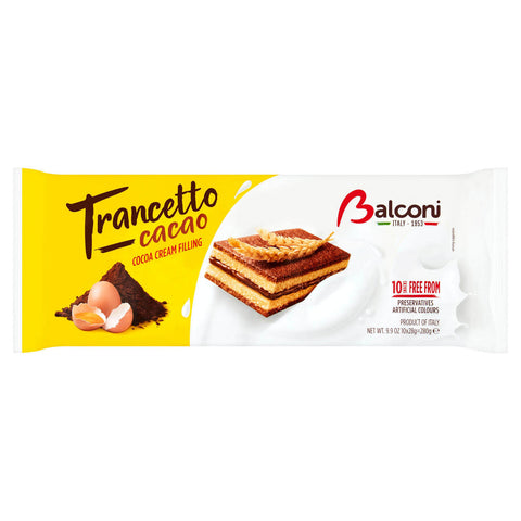 Balconi Trancetto Sponge Cake Snack with Cocoa Cream Cacao Cream Filling Pack of 10 (CASE OF 15 x 280g)