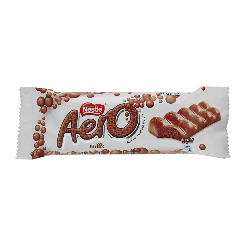 Nestle Aero Milk Chocolate Small Bar (Kosher) SA HEAT SENSITIVE ITEM. PLEASE ADD ITEM 122942 TO THE ORDER TO TRY TO PROTECT CHOCOLATES FROM HEAT DAMAGE. (CASE OF 40 x 40g)