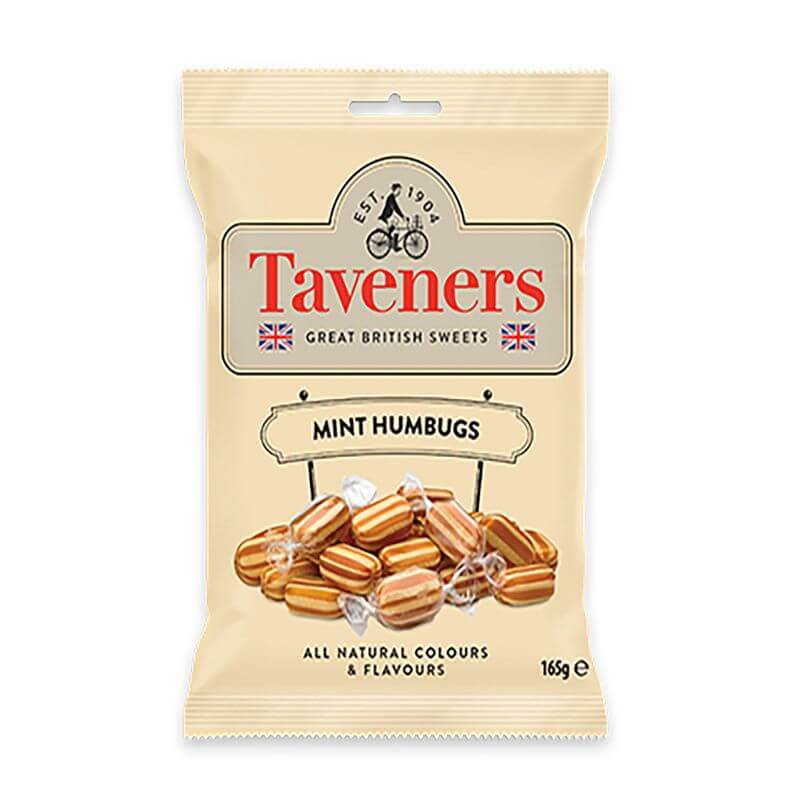 Taveners Mint Humbugs Bag (CASE OF 12 x 165g)
