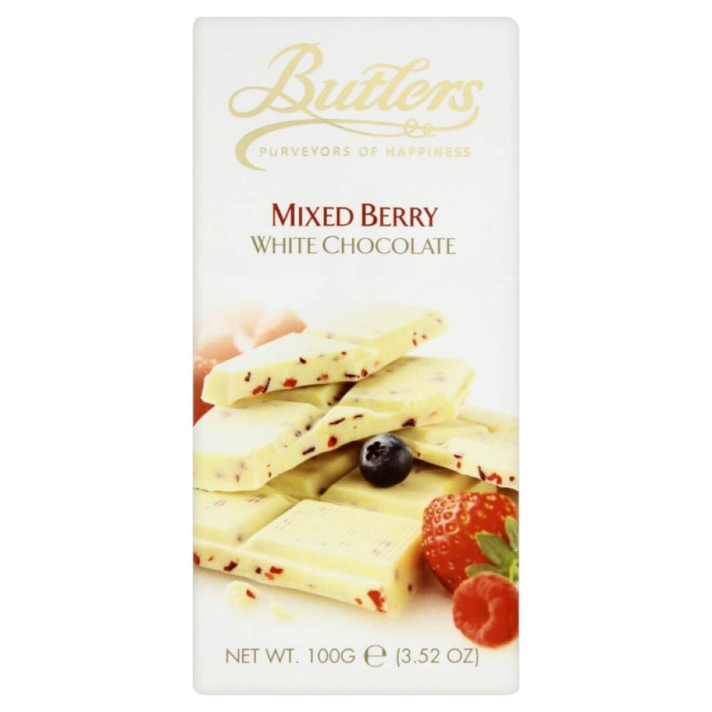 Butlers White Chocolate Bar with Mixed Berries  HEAT SENSITIVE ITEM. PLEASE ADD ITEM 122942 TO THE ORDER TO TRY TO PROTECT CHOCOLATES FROM HEAT DAMAGE (CASE OF 10 x 90g)