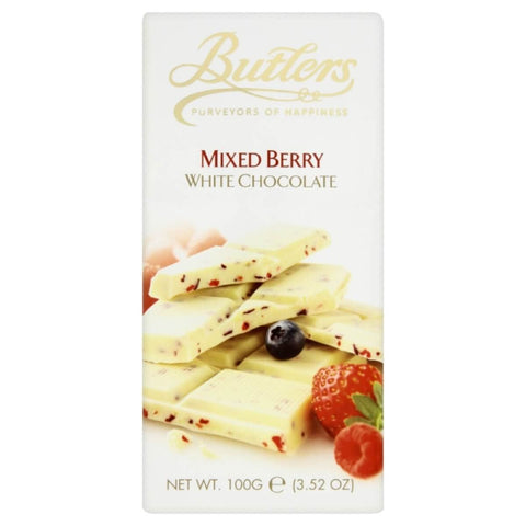 Butlers White Chocolate Bar with Mixed Berries  HEAT SENSITIVE ITEM. PLEASE ADD ITEM 122942 TO THE ORDER TO TRY TO PROTECT CHOCOLATES FROM HEAT DAMAGE (CASE OF 10 x 90g)