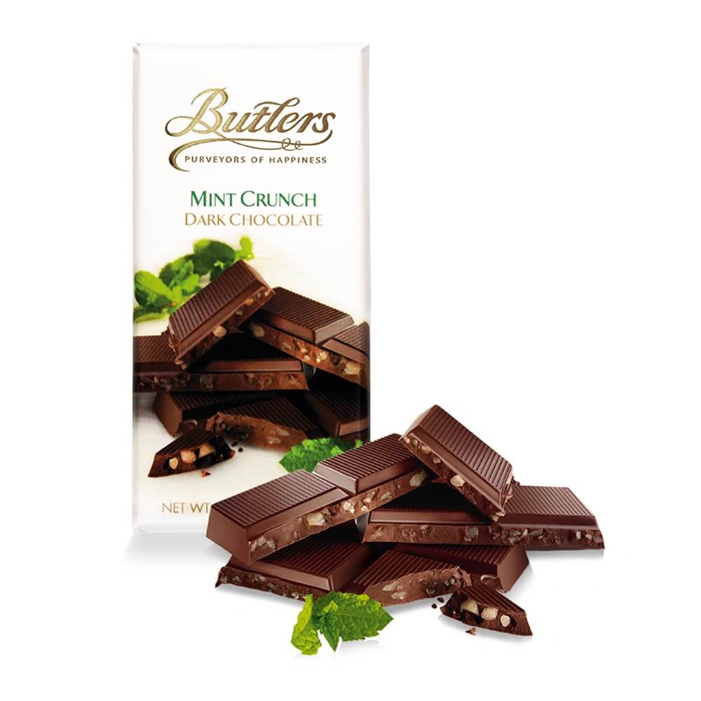 Butlers Dark Chocolate Bar with Mint Crunch (HEAT SENSITIVE ITEM - PLEASE ADD A THERMAL BOX TO YOUR ORDER TO PROTECT YOUR ITEMS (CASE OF 10 x 100g)