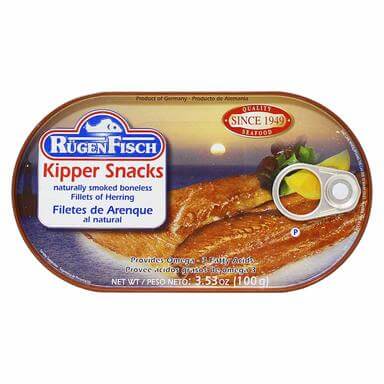 Ruegenfisch Kipper Snacks Smoked Herring Filets (CASE OF 18 x 100g)